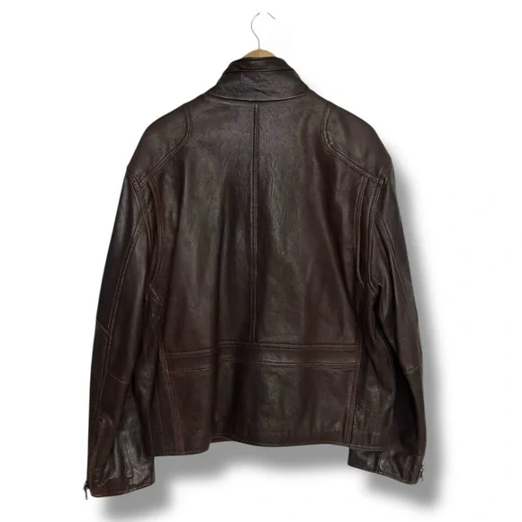 Andrew Marc Chocolate Brown Leather Moto Jacket Men’s Large Quilted Lining - Picture 2 of 13